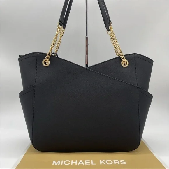Michael Kors Large X Chain Shoulder Tote Bag Rich Black Leather - Picture 4 of 10